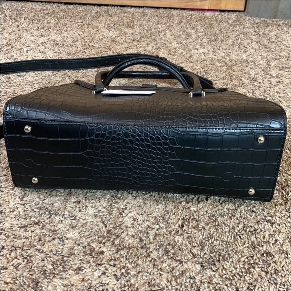 Guess Asher croc embossed black satchel handbag New with tag